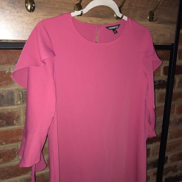 Express Pink Ruffle Long Sleeve Dress - Sz XS - Picture 14 of 15